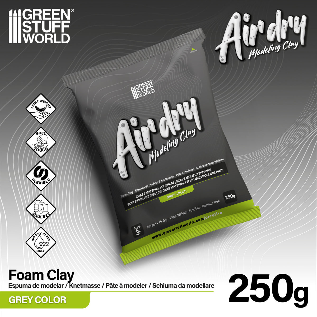 Air Dry Foam Clay 250gr. - Grau