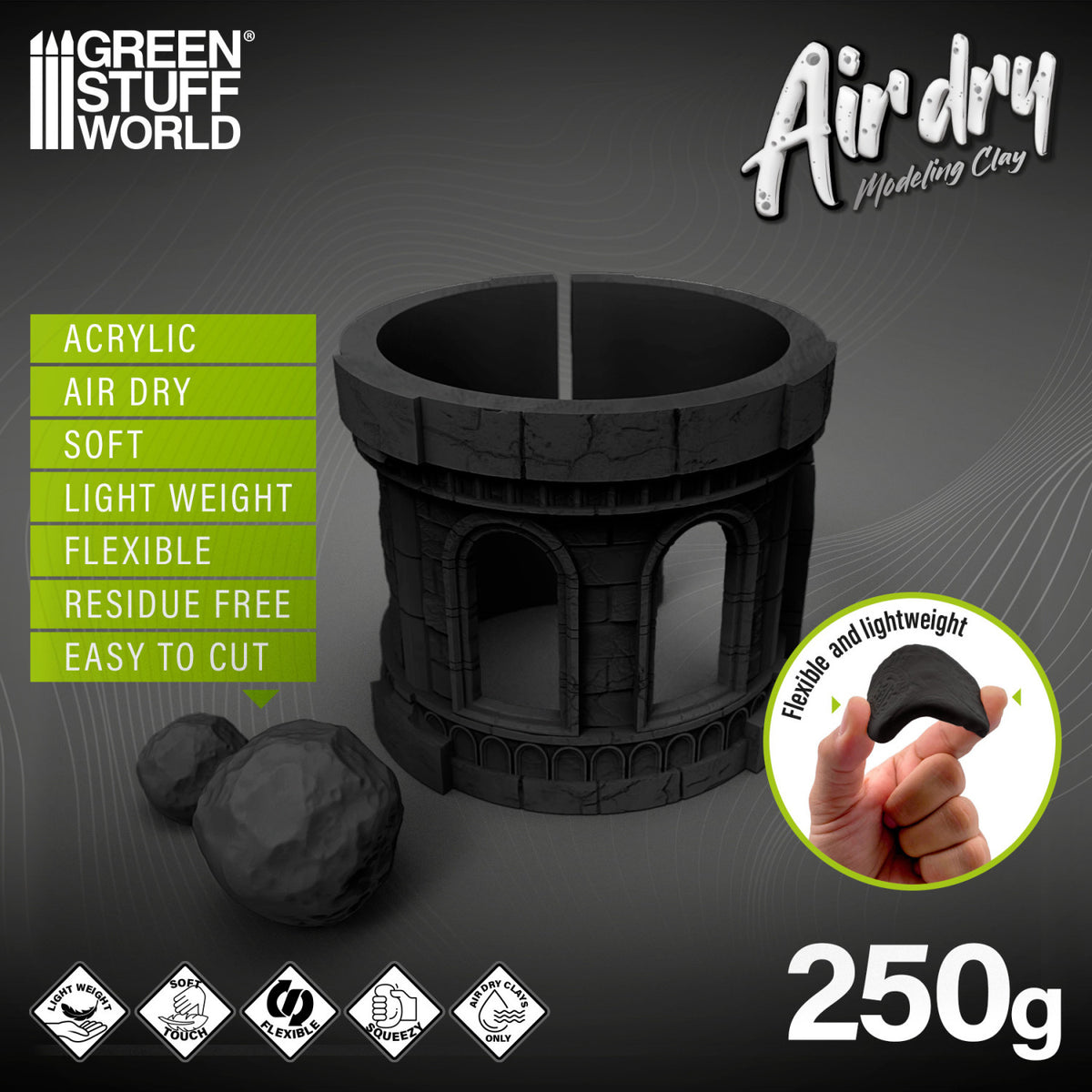Air Dry Foam Clay 250gr. - Schwarz