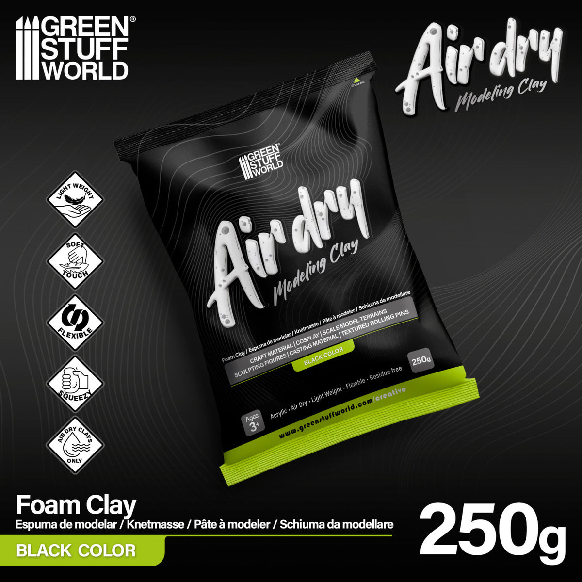 Air Dry Foam Clay 250gr. - Schwarz